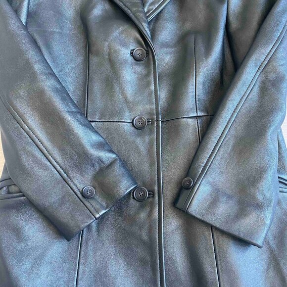 Vintage Nordstrom 100% Genuine Leather Oversized Blazer in Black Size 8 punk - Picture 5 of 11